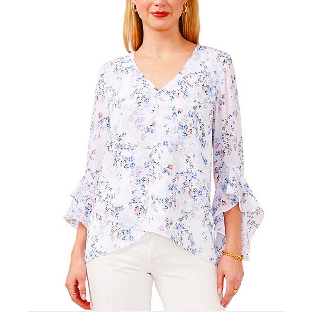 Vince Camuto Women's Floral-Print 3/4-Sleeve V-Neck Blouse